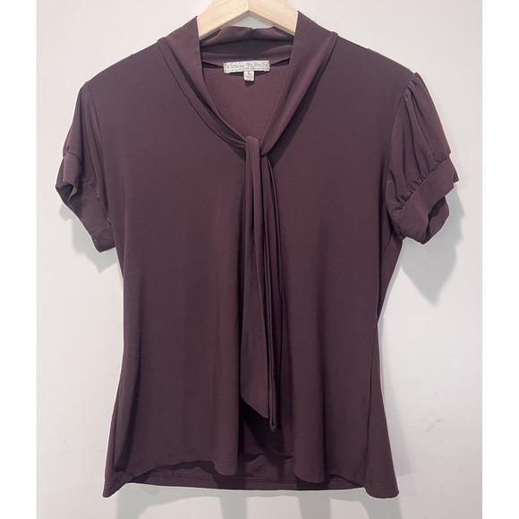 Vintage Suzie Tops - Vintage Suzie Shirt Short Sleeve Front Tie Stretch Size Large